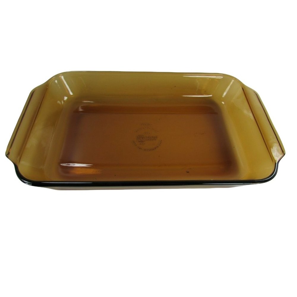 Vintage ANCHOR HOCKING Fire-King 2 QT Amber Brown Glass Casserole Dish 491 31124